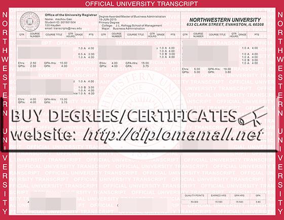 buy fake Northwestern University academic transcript online