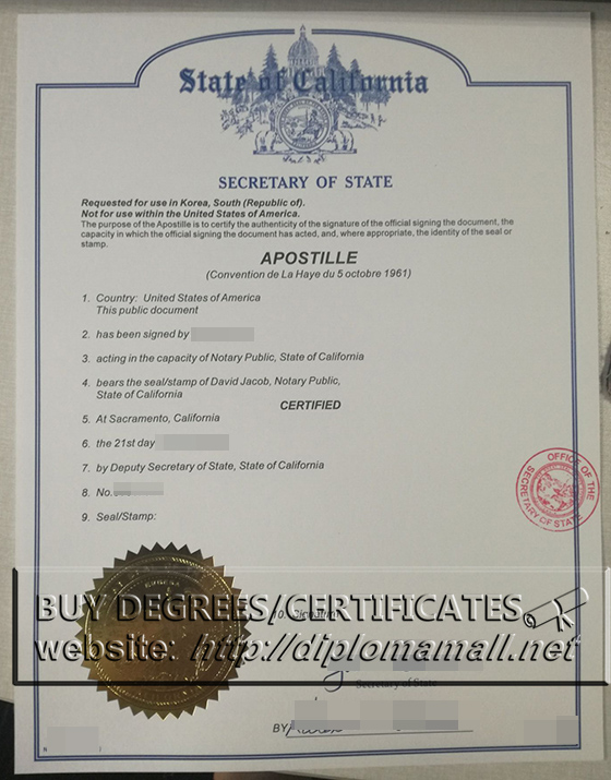 Buy Apostille California certificate, buy fake Apostille cert