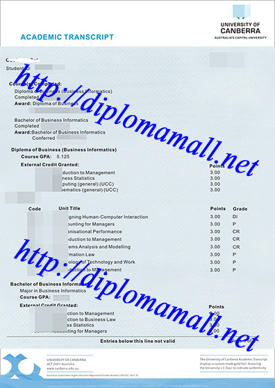 University of Canberra transcript University of Canberra transcript