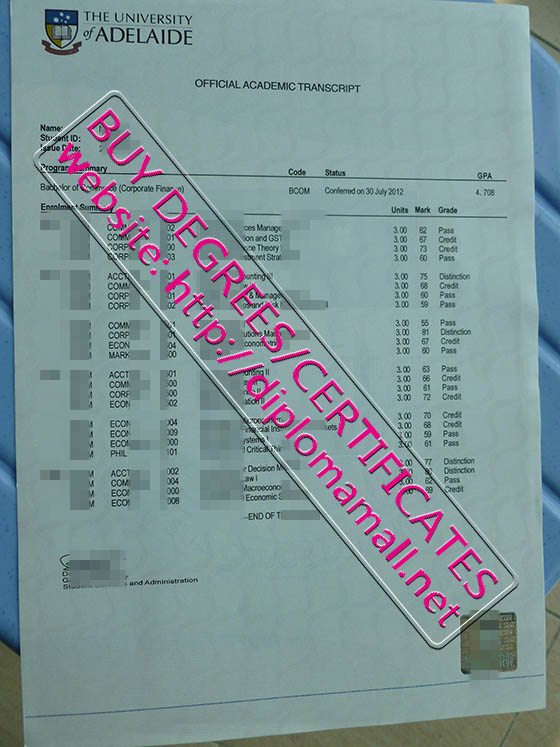 University of Adelaide transcript University of Adelaide transcript