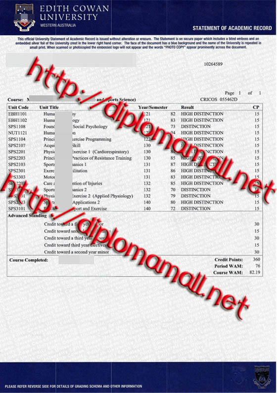 Edith Cowan University transcript