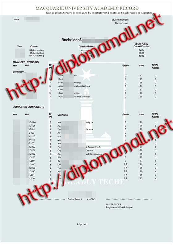 Macquarie University transcript