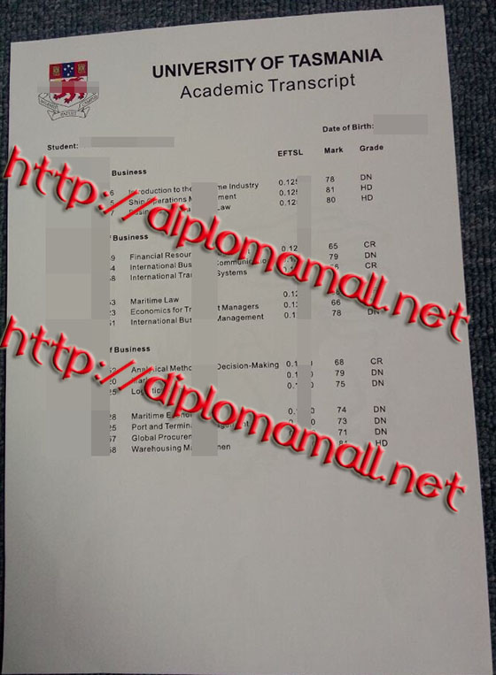 University of Tasmania (UTAS) transcript