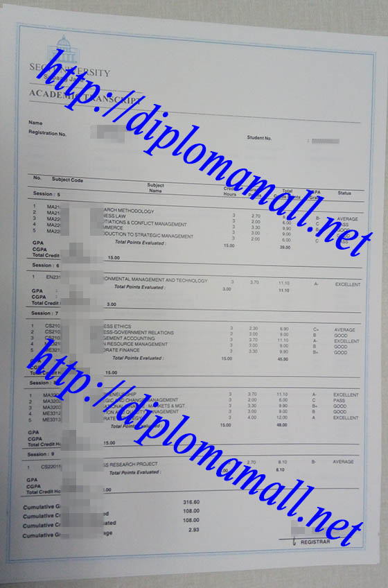 SEGi University college transcript