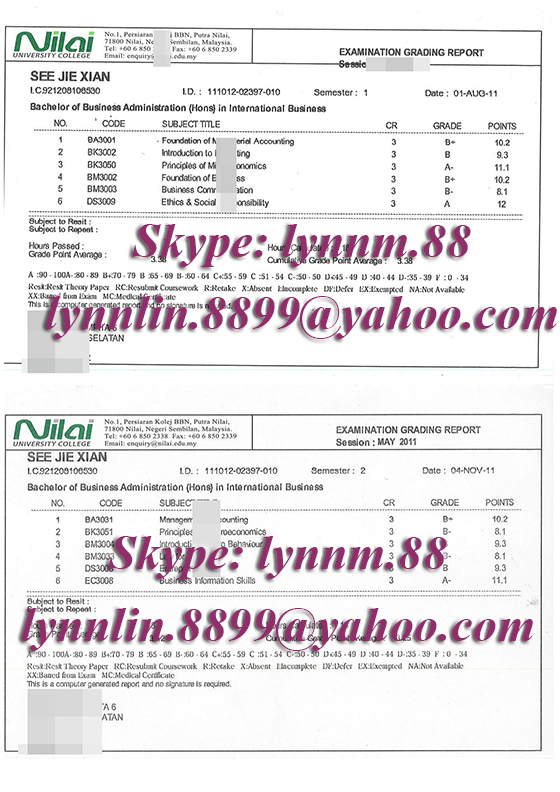 Nilai University transcript